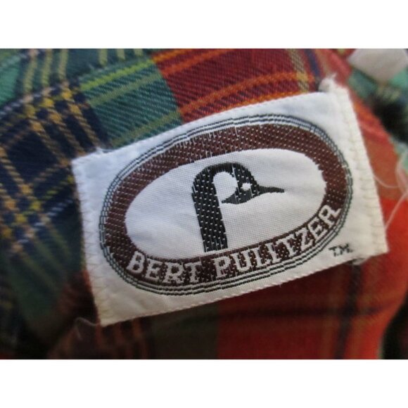 Vintage 1980s Mens Plaid Camp Shirt Bert Pulitzer Large Winter Red/Green/Rust - Picture 3 of 5